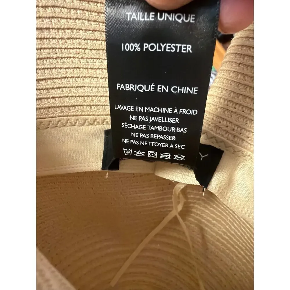 Laundry by Shelli Segal Beige Straw Sun Hat Bow Floppy Beach NWOT